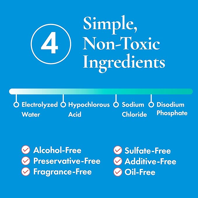 HypoClear Hypochlorous Acid Spray – Gentle HOCl Cleanser for Face, Body & Eyelids, Non-Sting Daily Toner for Acne, Redness & Sensitive Skin, 8 oz