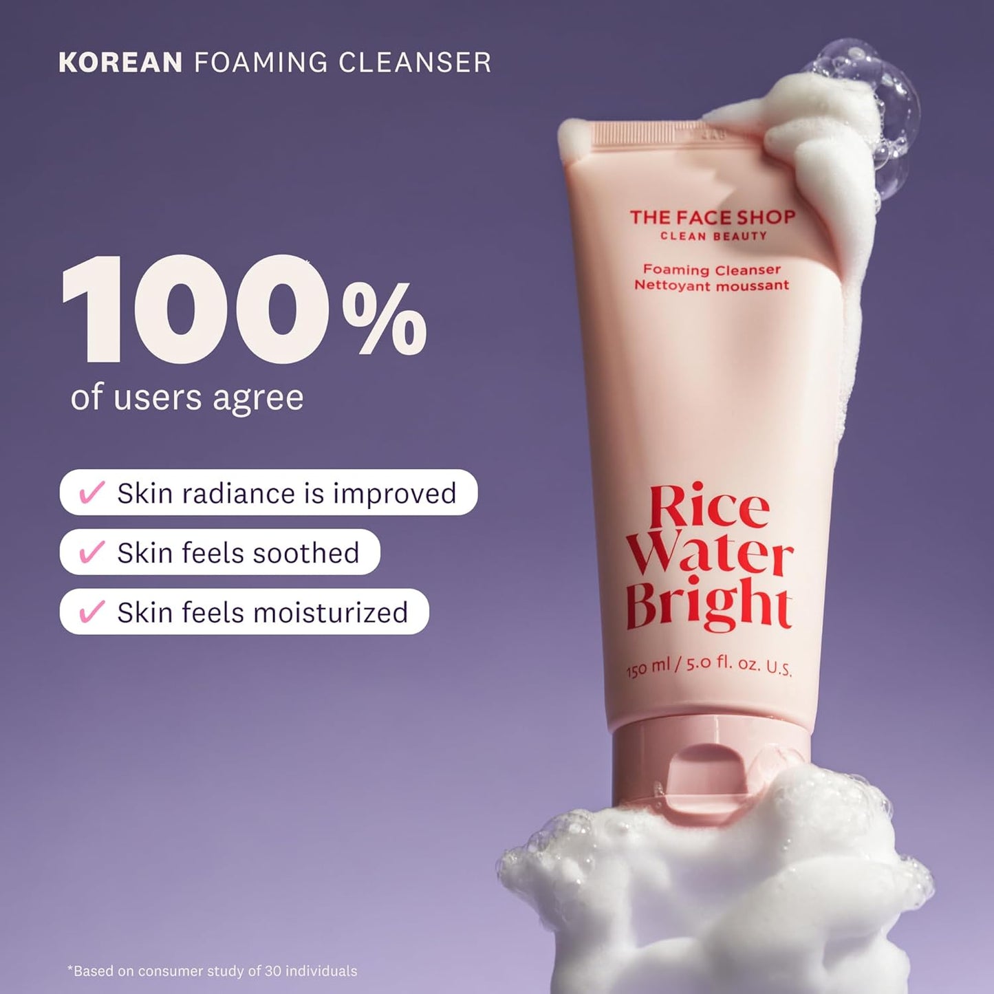 The Face Shop Rice Water Bright Foaming Facial Cleanser | Hydrating, Vegan & Gentle Korean Skincare