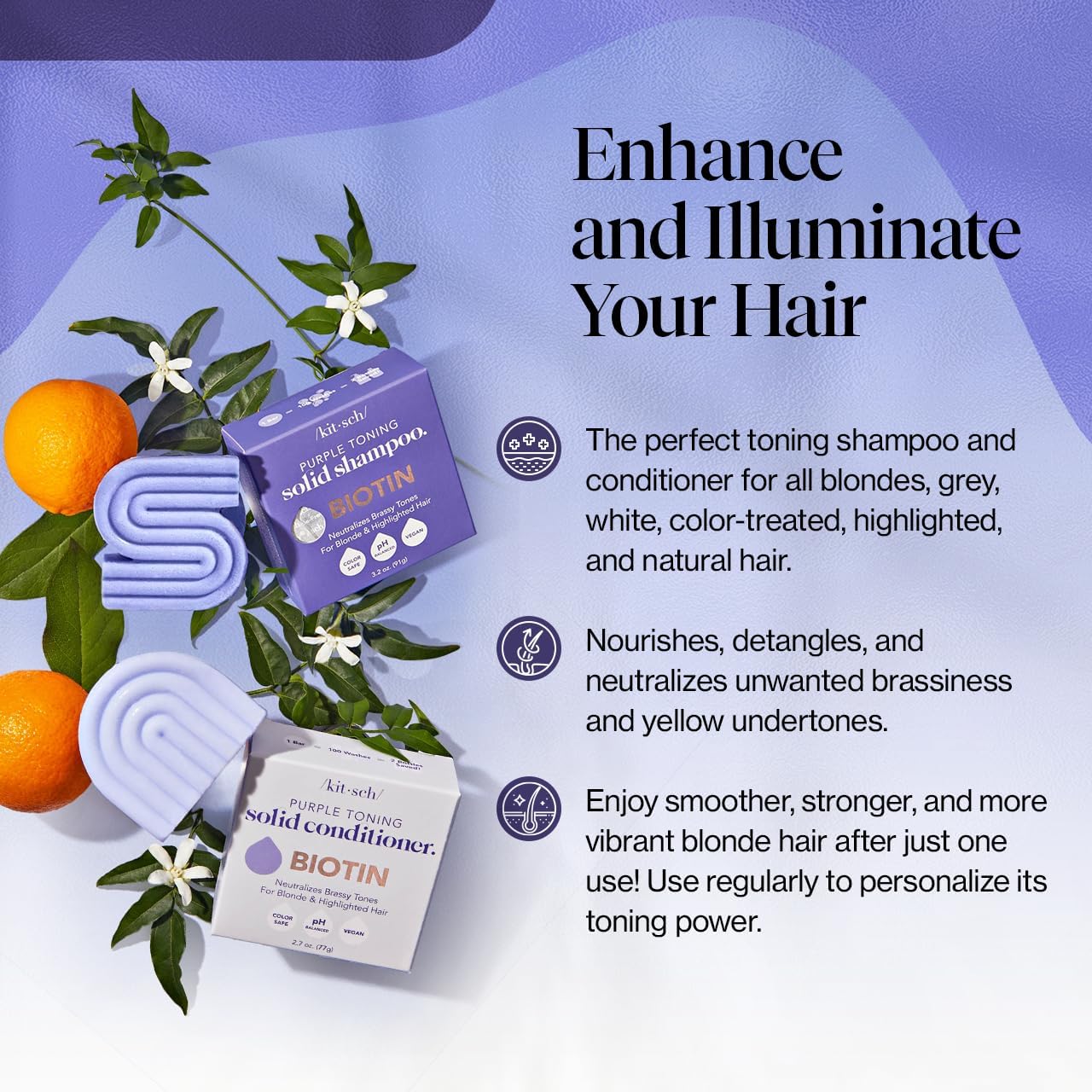 Kitsch Purple Shampoo & Conditioner Bar Set | Biotin-Enriched Toning for Blonde, Grey & Color-Treated Hair | Vegan, Sulfate-Free & Eco-Friendly (Made in USA)