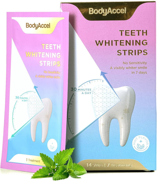 BodyAccel Teeth Whitening Strips – 7/14 Day Kit, Residue-Free, Enamel-Safe, Intensive Whitening (14 Count)