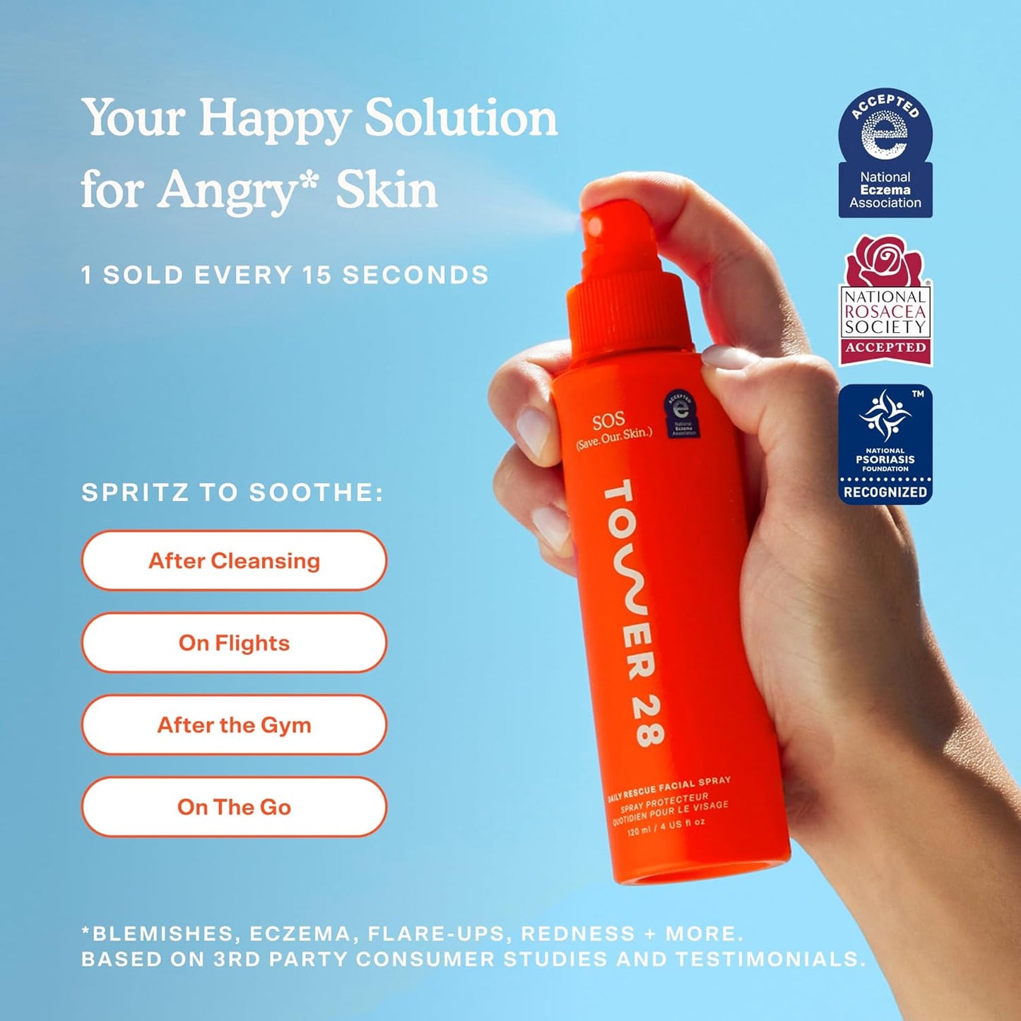 Tower 28 SOS Daily Rescue Facial Spray – Hypochlorous Acid Toner for Redness & Breakouts, 4 fl oz
