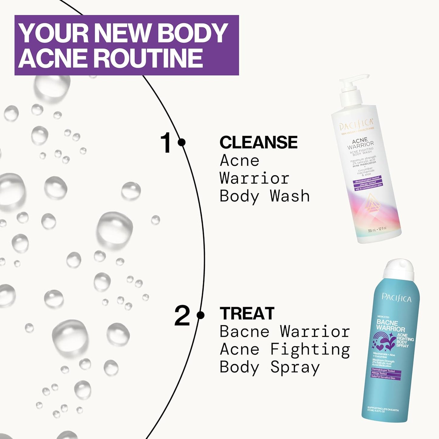 Pacifica Bacne Acne Cleanser Spray – 2% Salicylic Acid Body Mist for Back, Chest & Body Acne | Niacinamide & Aloe | Vegan & Dermatologist Tested – 6oz