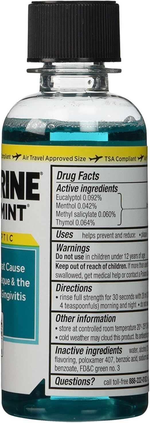 Listerine Cool Mint Antiseptic Mouthwash – Travel Size 3.2 oz (Pack of 6) – Fights Bad Breath & Germs