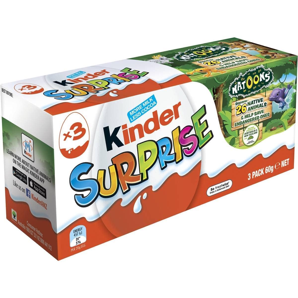 Kinder Surprise Milk Chocolate Eggs – Creamy Chocolate with Surprise Toys (3 Pack, 60g Imported)