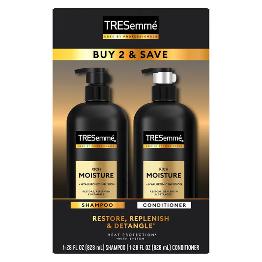 TRESemmé Rich Moisture Shampoo & Conditioner Set – Hydrating Formula with Vitamin E & Biotin, Paraben-Free, Professional Quality for Dry Hair (2-Pack, 28 oz Each)