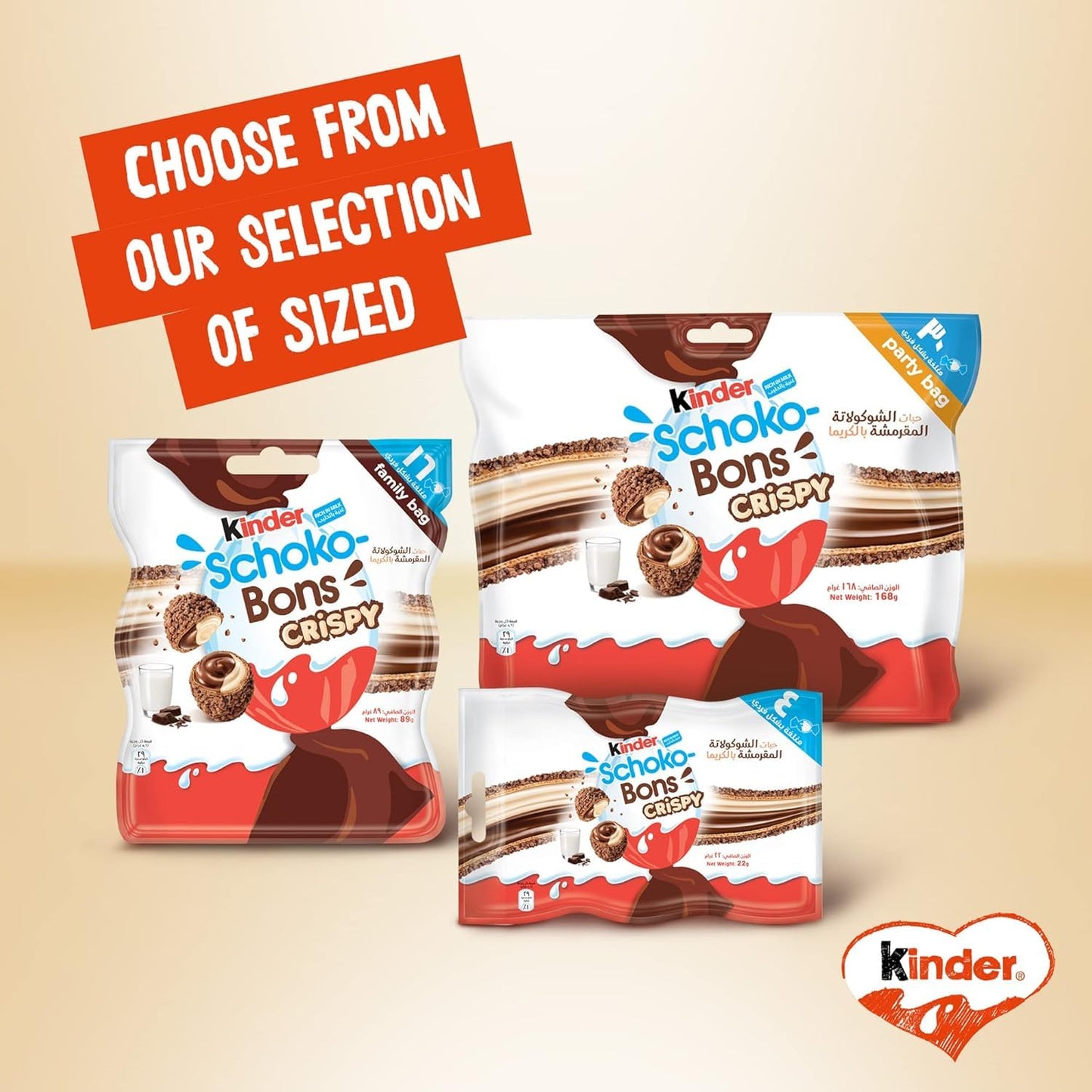 Kinder Schoko-Bons Crispy | Bite-Sized Milk Chocolate with Creamy Filling & Crispy Wafer | 89g Family Pack (Imported, Vegetarian)