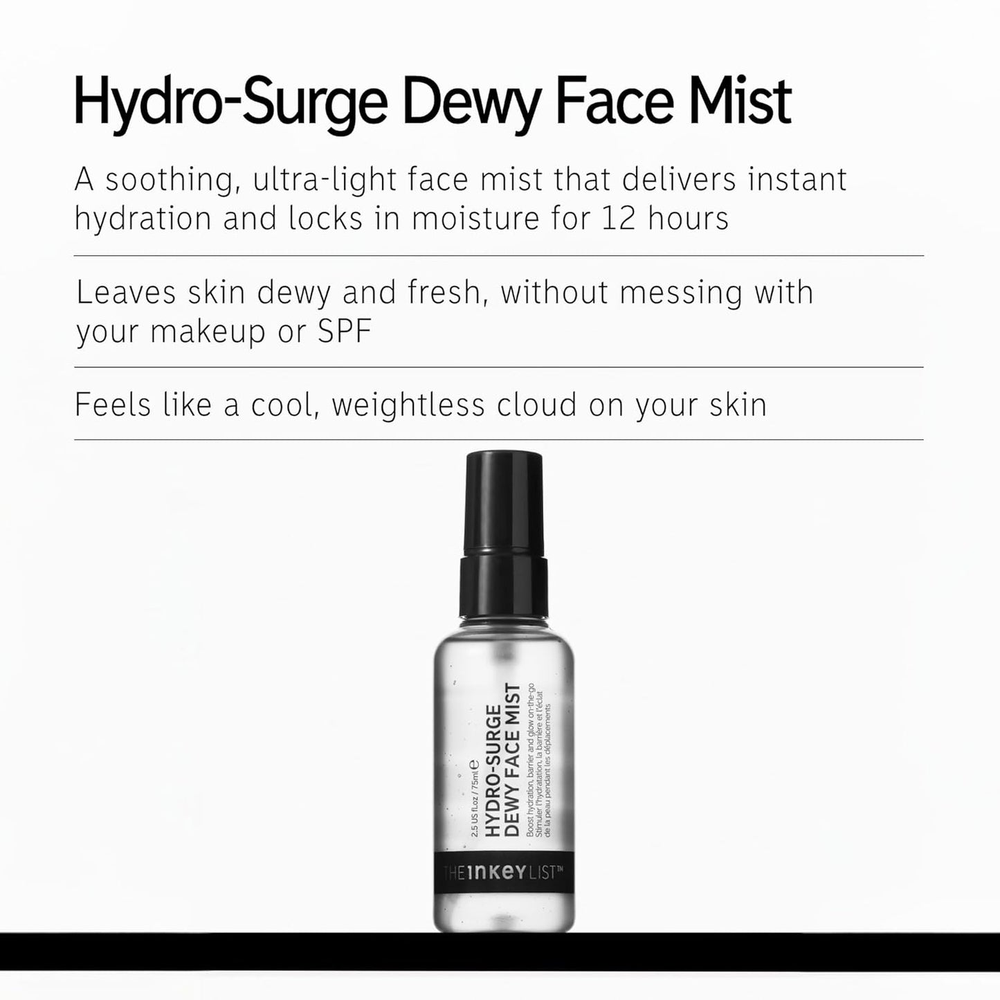 The INKEY List Hydro-Surge Dewy Face Mist – Hydration Boosting Spray with Hyaluronic Acid, Alcohol-Free & Vegan – Refresh & Soothe Sensitive Skin – 2.6 fl oz