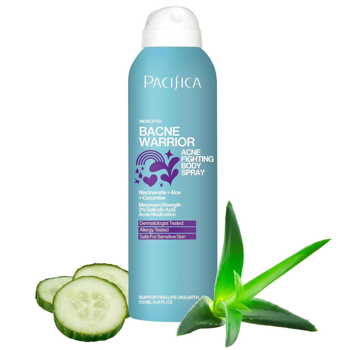 Pacifica Bacne Acne Cleanser Spray – 2% Salicylic Acid Body Mist for Back, Chest & Body Acne | Niacinamide & Aloe | Vegan & Dermatologist Tested – 6oz