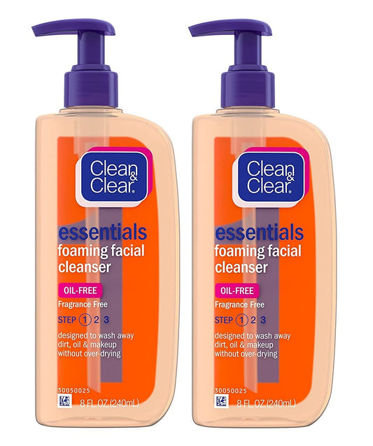 Clean & Clear Essentials Oil-Free Foaming Facial Cleanser – 8 fl. oz, Fragrance-Free, Sensitive Skin