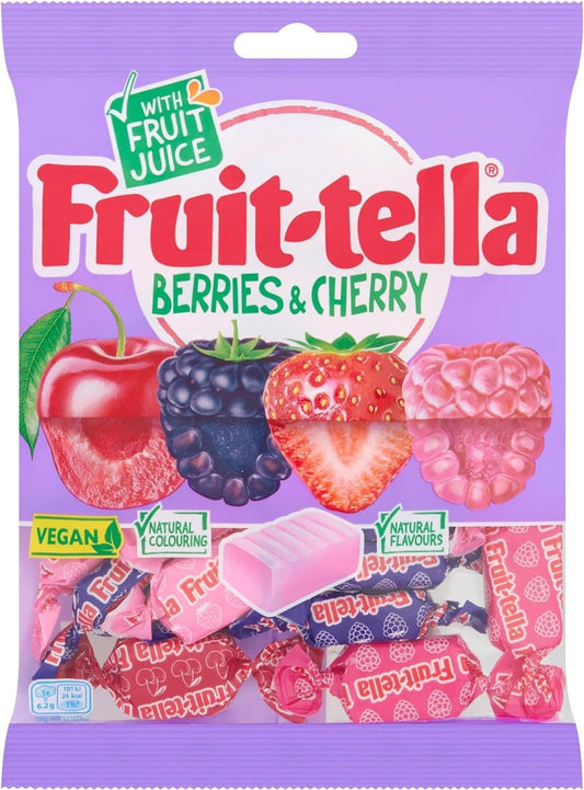Fruittella Berries & Cherry Vegan Chewy Candy – Made with Real Fruit Juice, Natural Flavours & Colours, 135g (Imported from UK)