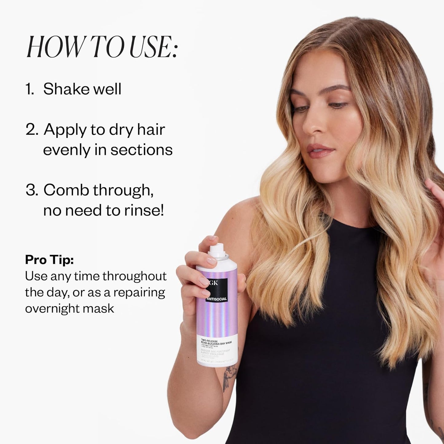 IGK Antisocial Overnight Bond-Building Dry Hair Mask – No-Rinse Leave-In Repair Treatment for Damaged Hair