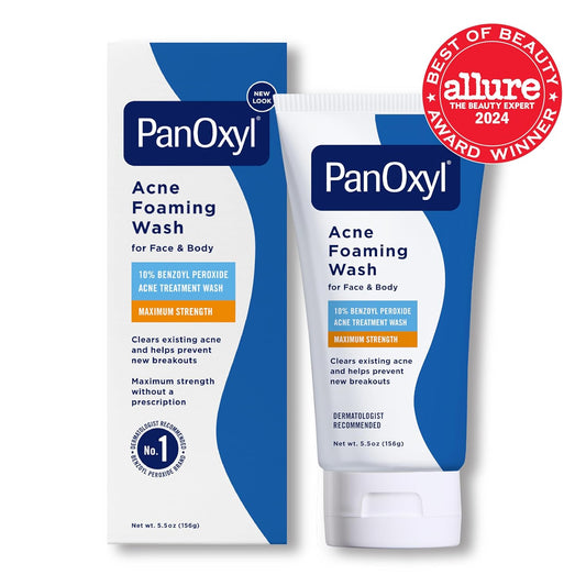 PanOxyl 10% Benzoyl Peroxide Acne Foaming Wash – Maximum Strength Antimicrobial Cleanser, 5.5 Oz