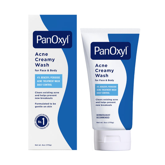 PanOxyl Hydrating Acne Creamy Wash 4% Benzoyl Peroxide – Gentle Daily Cleanser for Clear, Hydrated Skin (6 oz)