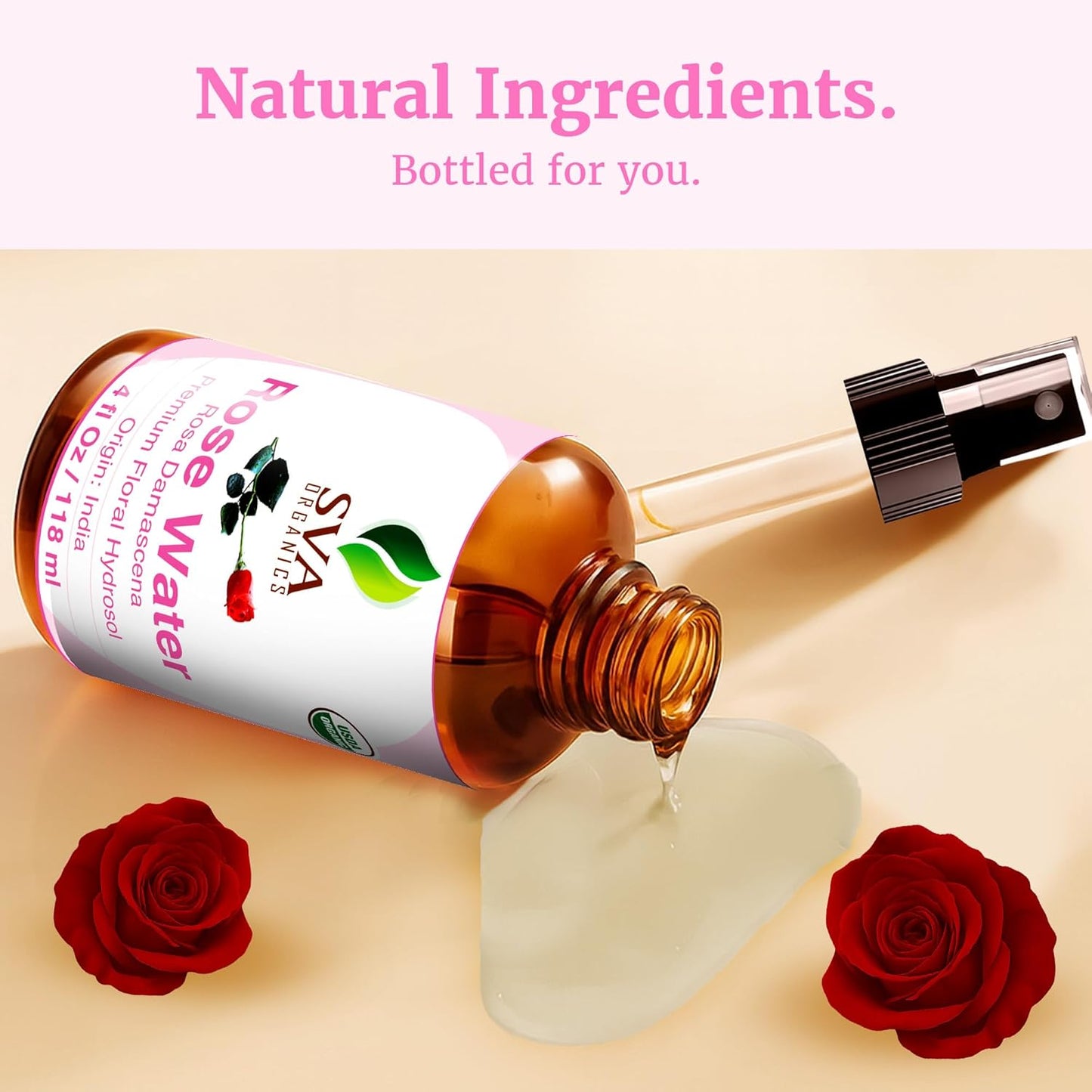 SVA Organics Rose Water Spray 4oz – Hydrating & Refreshing Rose Mist for Skin, Hair & Aromatherapy | 100% Natural & Preservative-Free