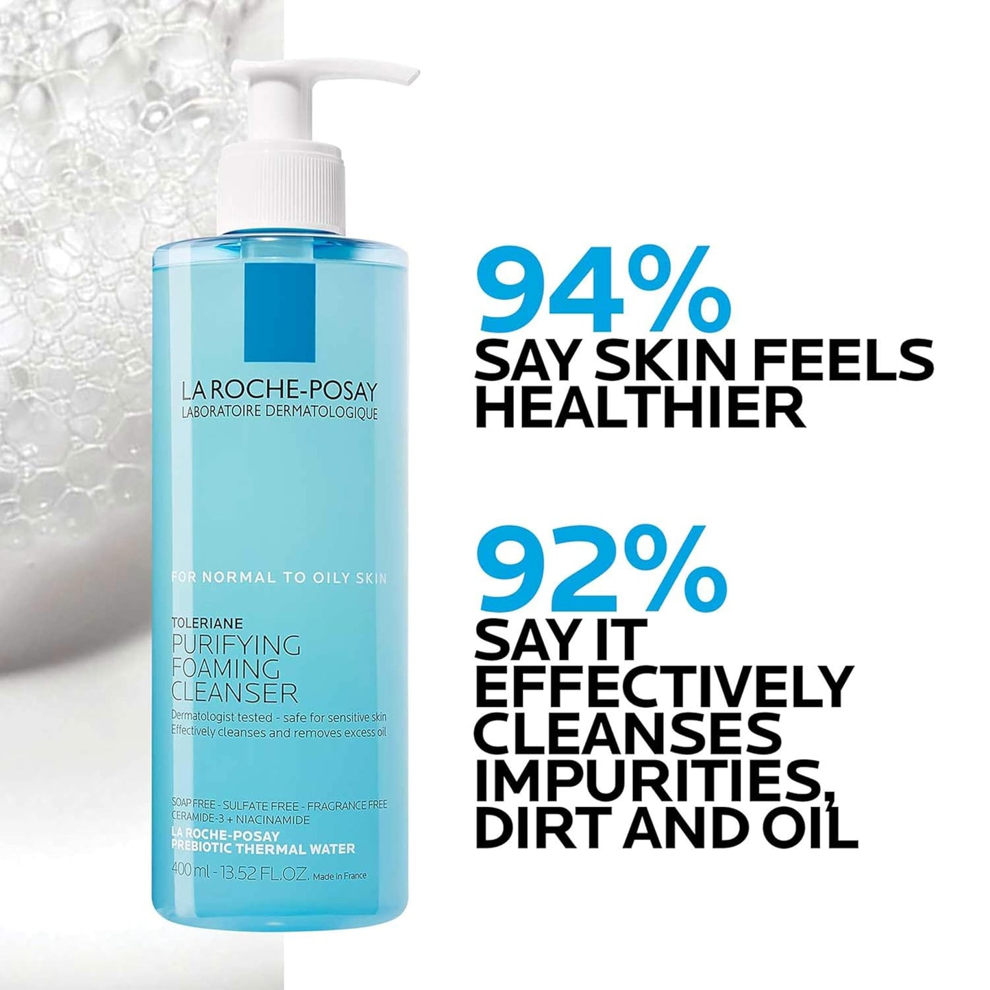 La Roche-Posay Toleriane Purifying Foaming Facial Cleanser – Oil-Free Face Wash with Niacinamide & Ceramides for Sensitive Skin, 400ml
