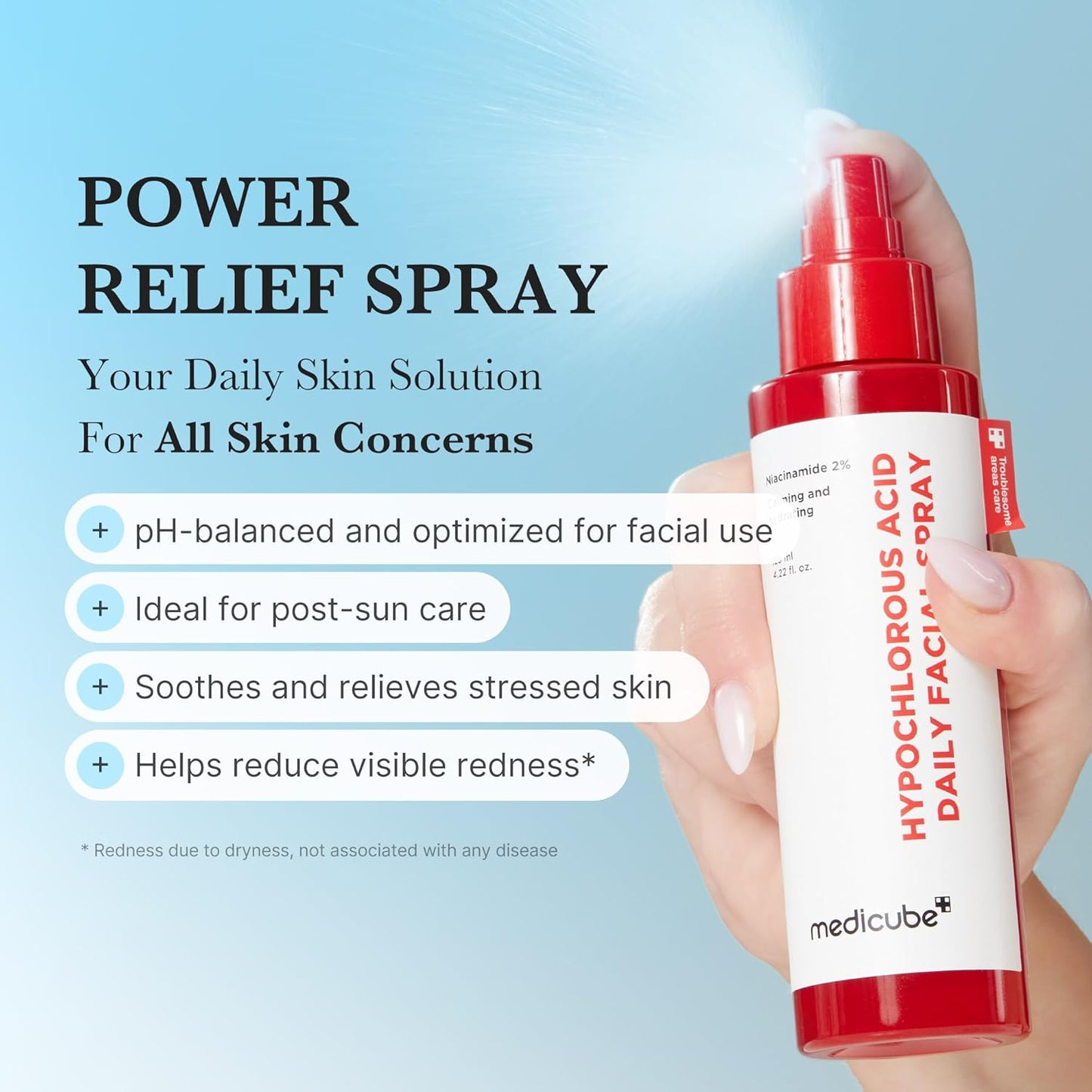 Medicube Power Soothing Spray – Hypochlorous Acid Facial Mist for Calming & Hydrating Skin (4.22 fl oz)