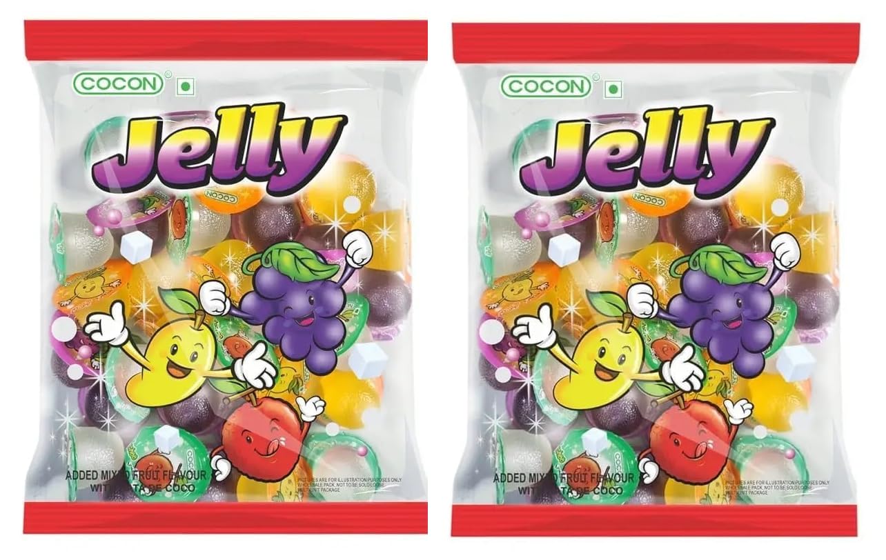 Cocon Jelly Exotic Mix Fruit Flavoured Jelly with Nata De Coco | Fun Shapes, Assorted Flavours | Pack of 2 x 300g (Imported, Vegetarian)