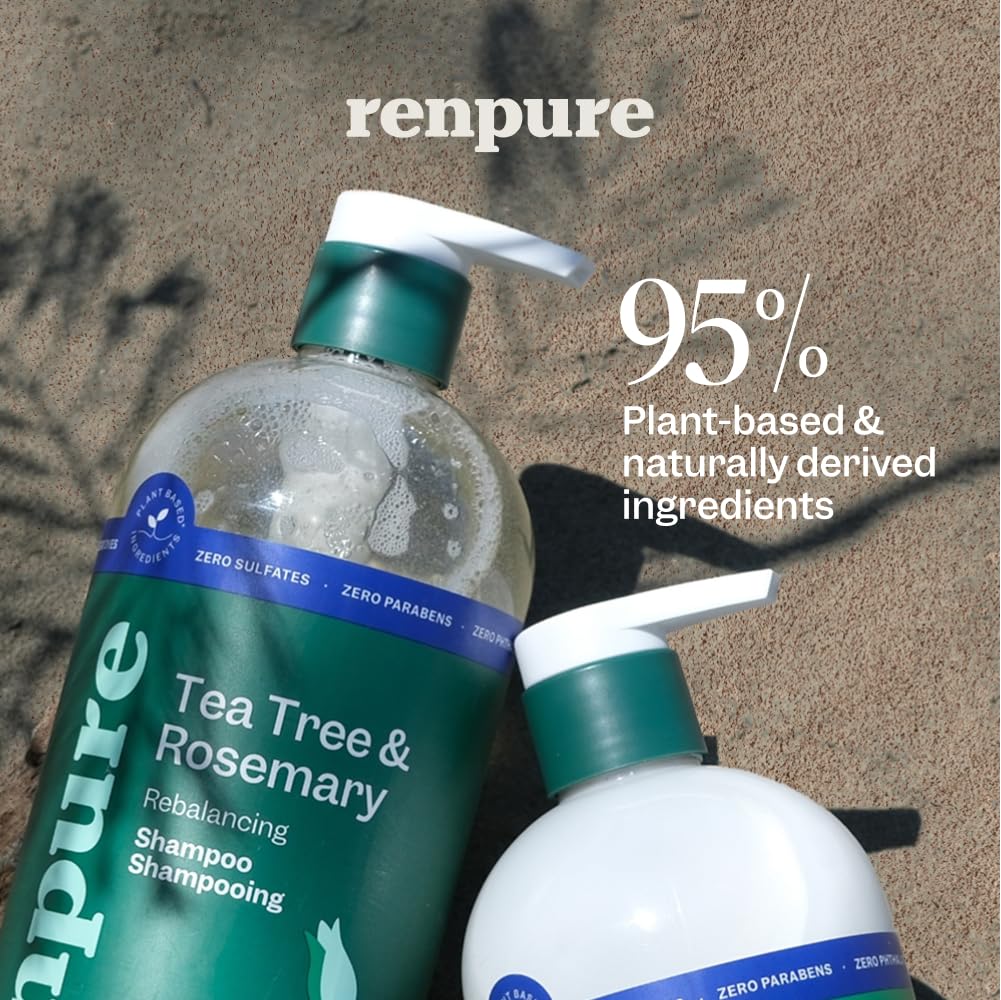 Renpure Tea Tree & Rosemary Shampoo & Conditioner Set – Plant-Based Hydrating Hair Care Duo for Oily & Normal Hair, Scalp Refresh & Balance – 24 fl oz Each, 2 Pack