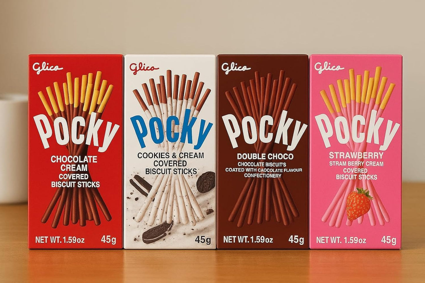 Pocky Chocolate Sticks Variety Pack – 8 Flavours of Crunchy Biscuit Sticks (Chocolate, Cookies & Cream, Double Choco, Strawberry) 45g Each, Imported