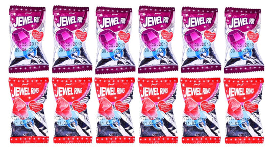 Jewel Ring Candy Lollipops – Assorted Strawberry & Grape Flavours, Fun Ring Pops Pack of 12 Imported