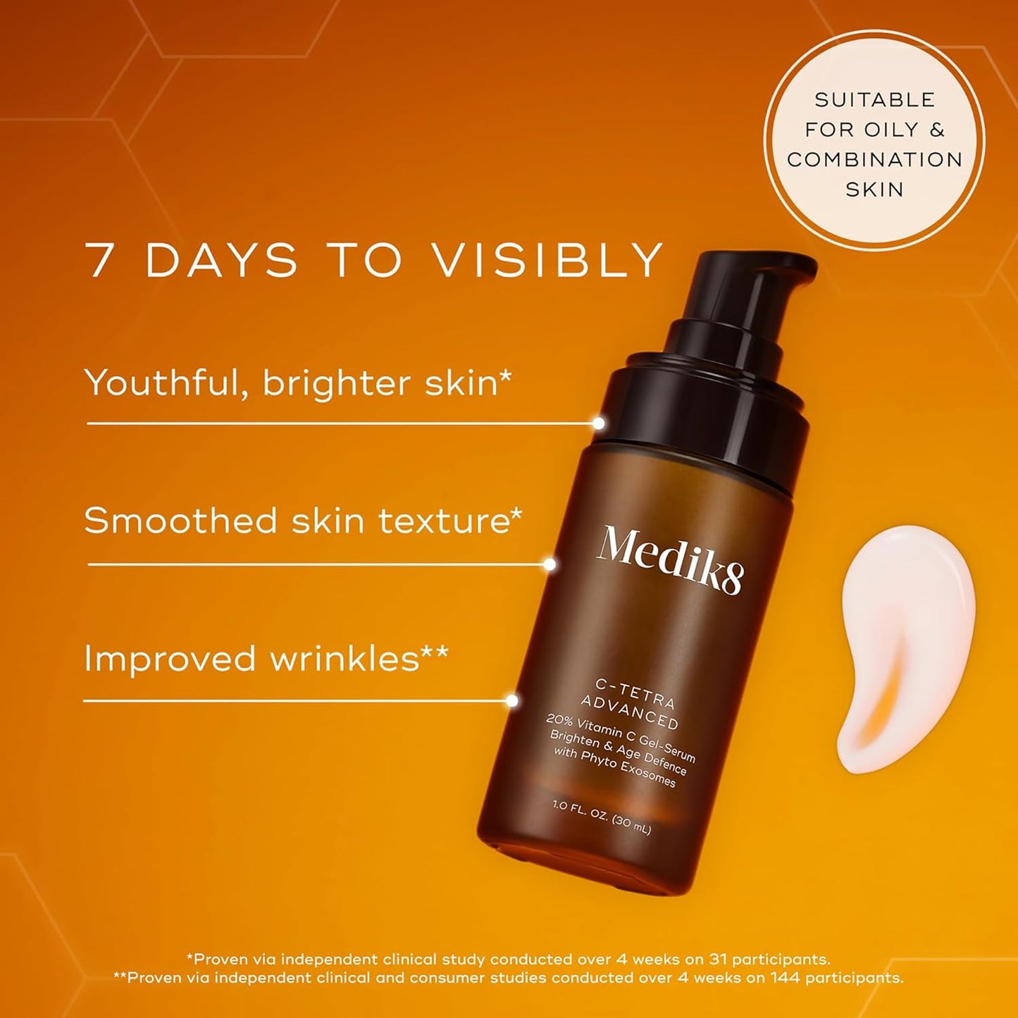 Medik8 C-Tetra Advanced Vitamin C Serum – Hydrating & Anti-Aging with Hyaluronic Acid & Squalane (1.0 oz)