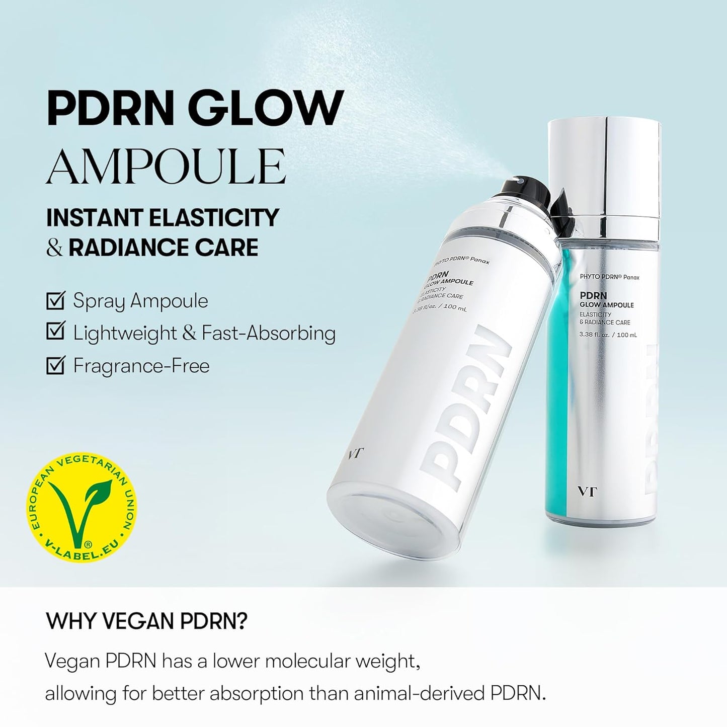 VT COSMETICS PDRN Glow Ampoule Mist – Deep Hydration Facial Spray Serum with Vegan PDRN, Ceramides & Panthenol – Lightweight, Plumping Korean Skincare – 3.38 fl oz