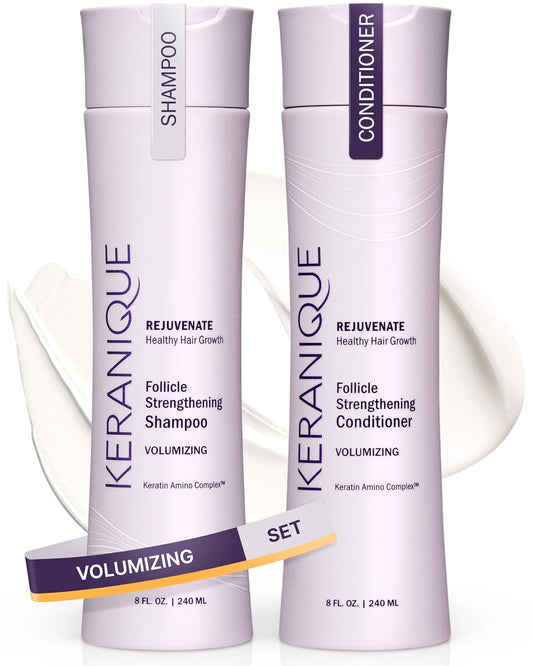 Keranique Volumizing Shampoo & Conditioner Set | Biotin & Keratin for Hair Repair, Growth & Thicker Fuller Hair | Sulfate-Free Formula for Thinning Hair | 8 fl oz Each