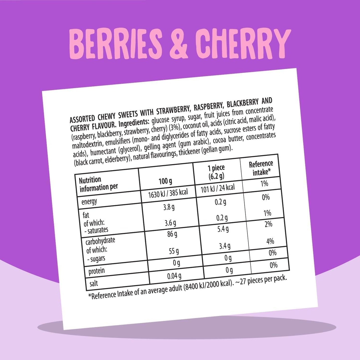 Fruittella Berries & Cherry Vegan Chewy Candy – Made with Real Fruit Juice, Natural Flavours & Colours, 135g (Imported from UK)