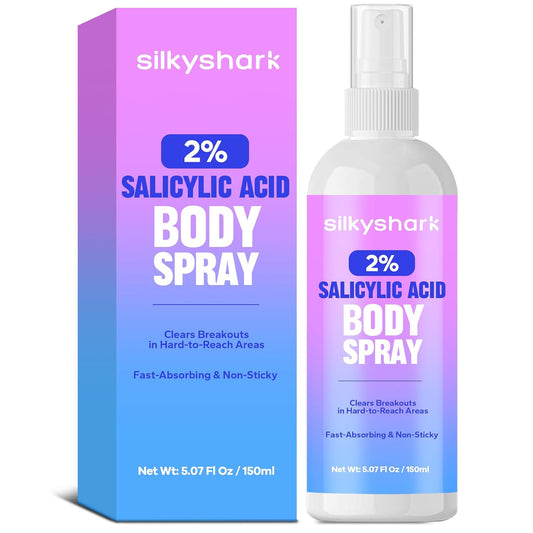 SilkyShark Salicylic Acid Body Spray 2% – Acne Treatment for Back, Chest & Face, Exfoliating Mist for Blemishes, Blackheads & Bacne, 5.07 fl oz