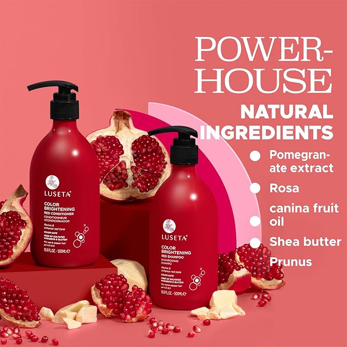Luseta Red Hair Shampoo & Conditioner Set | Sulfate-Free, Color Protection & Copper Brightening with Pomegranate Extract (2 x 16.9 fl oz)