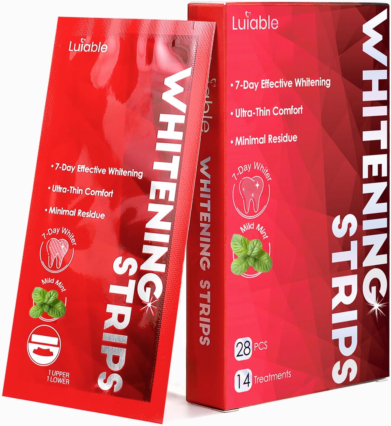 Luiable Teeth Whitening Strips Kit (14 Treatments, 28 Strips + Shade Guide) – Professional Dentist-Formulated, Enamel-Safe, Non-Slip, Stain Removal