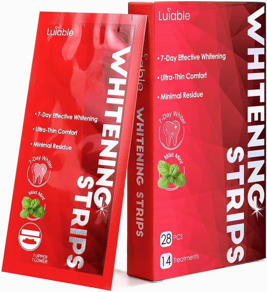 Luiable Teeth Whitening Strips Kit (14 Treatments, 28 Strips + Shade Guide) – Professional Dentist-Formulated, Enamel-Safe, Non-Slip, Stain Removal