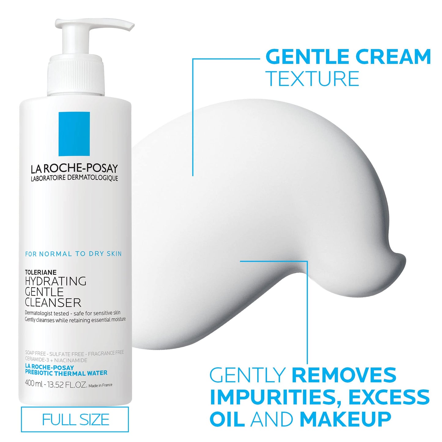 La Roche-Posay Toleriane Hydrating Gentle Face Cleanser with Niacinamide & Ceramides – Daily Hydrating Face Wash for Dry to Normal Sensitive Skin (Fragrance-Free)