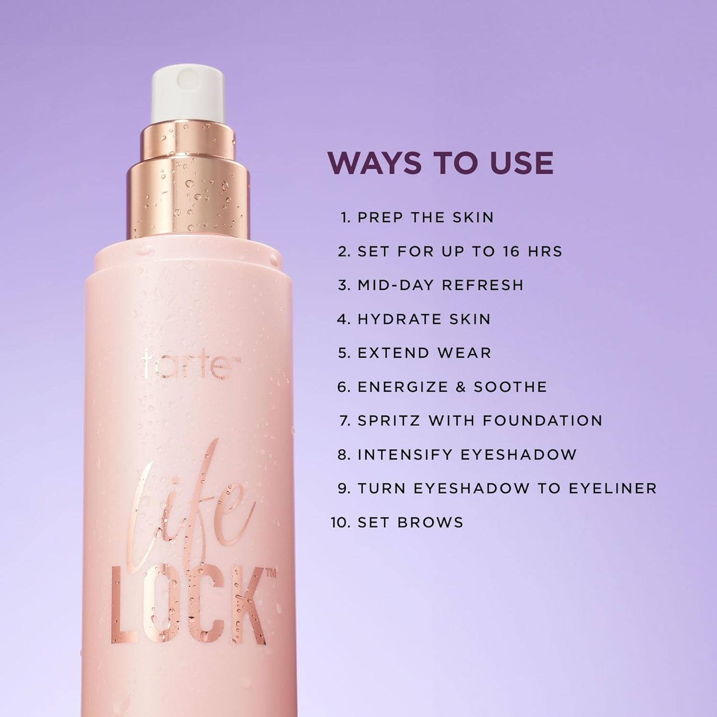 tarte Life Lock Hydrating Setting Spray – Makeup Setting Mist with Caffeine to Energize, Reduce Puffiness & Lock Makeup – Lightweight Formula for All Skin Types