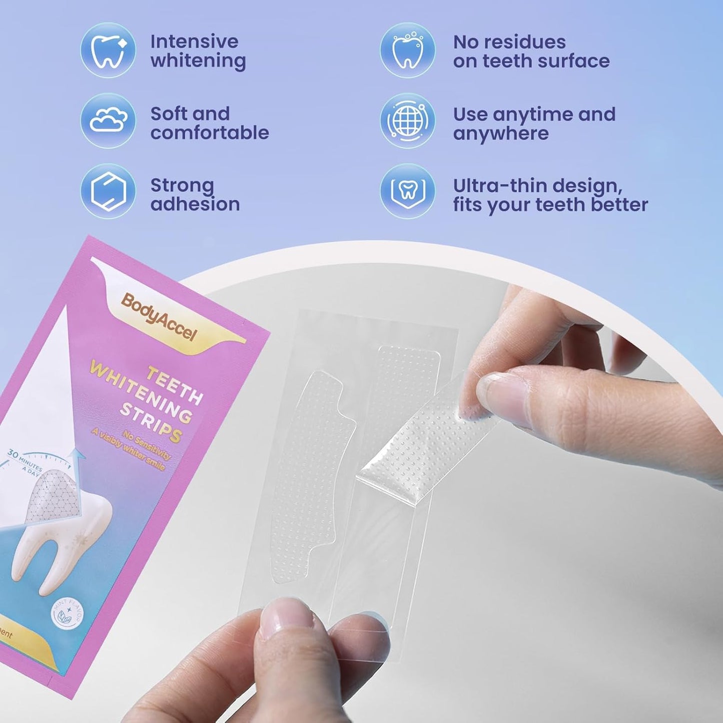 BodyAccel Teeth Whitening Strips – 7/14 Day Kit, Residue-Free, Enamel-Safe, Intensive Whitening (14 Count)