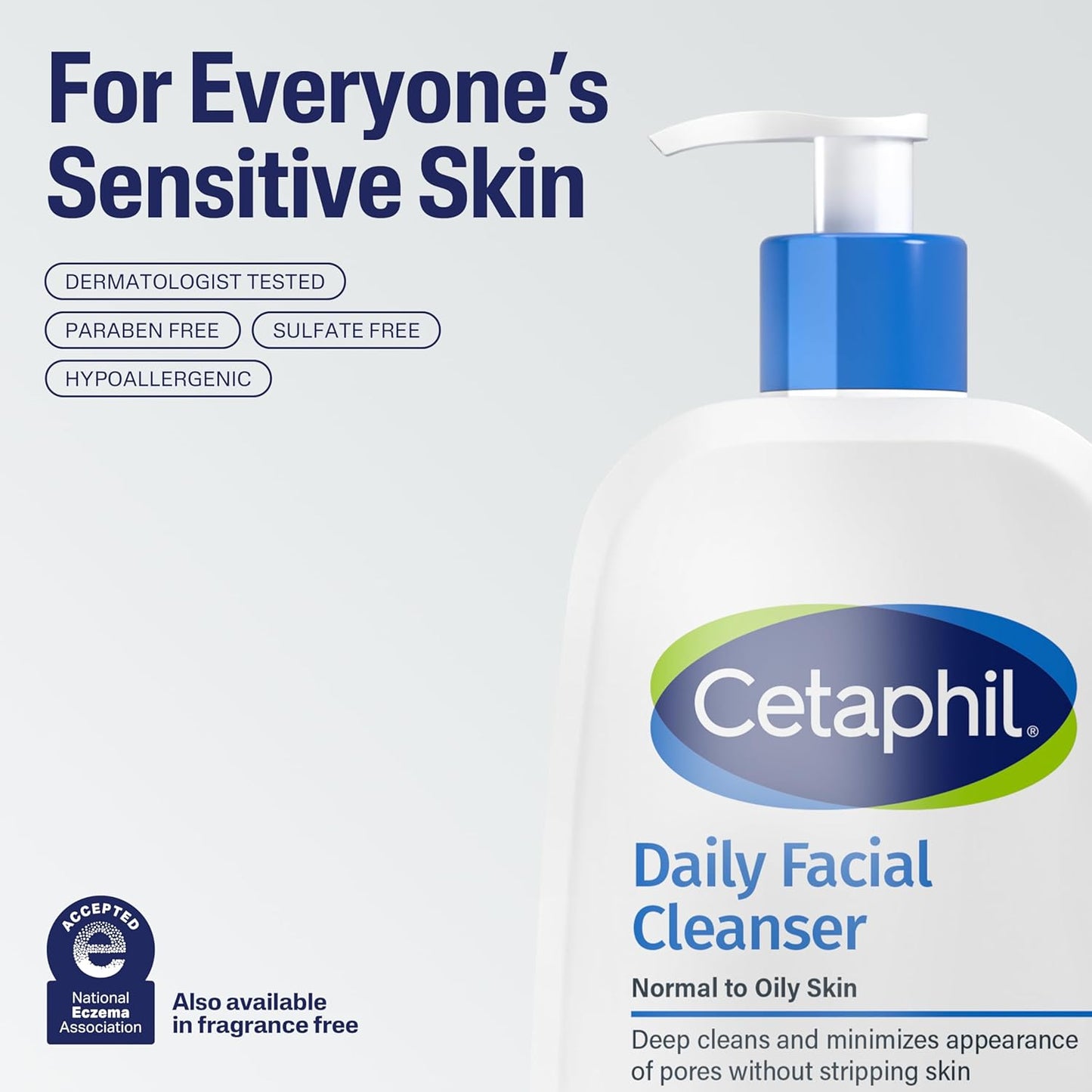 Cetaphil Daily Facial Cleanser for Sensitive & Oily Skin – 20 oz, Gentle & Soap-Free