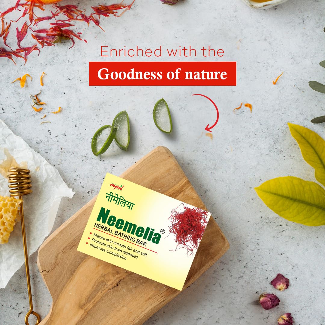 MPIL Neemelia Herbal Bathing Bar | Pure Neem & Kesar Soap | Acne & Skin Care | 75g