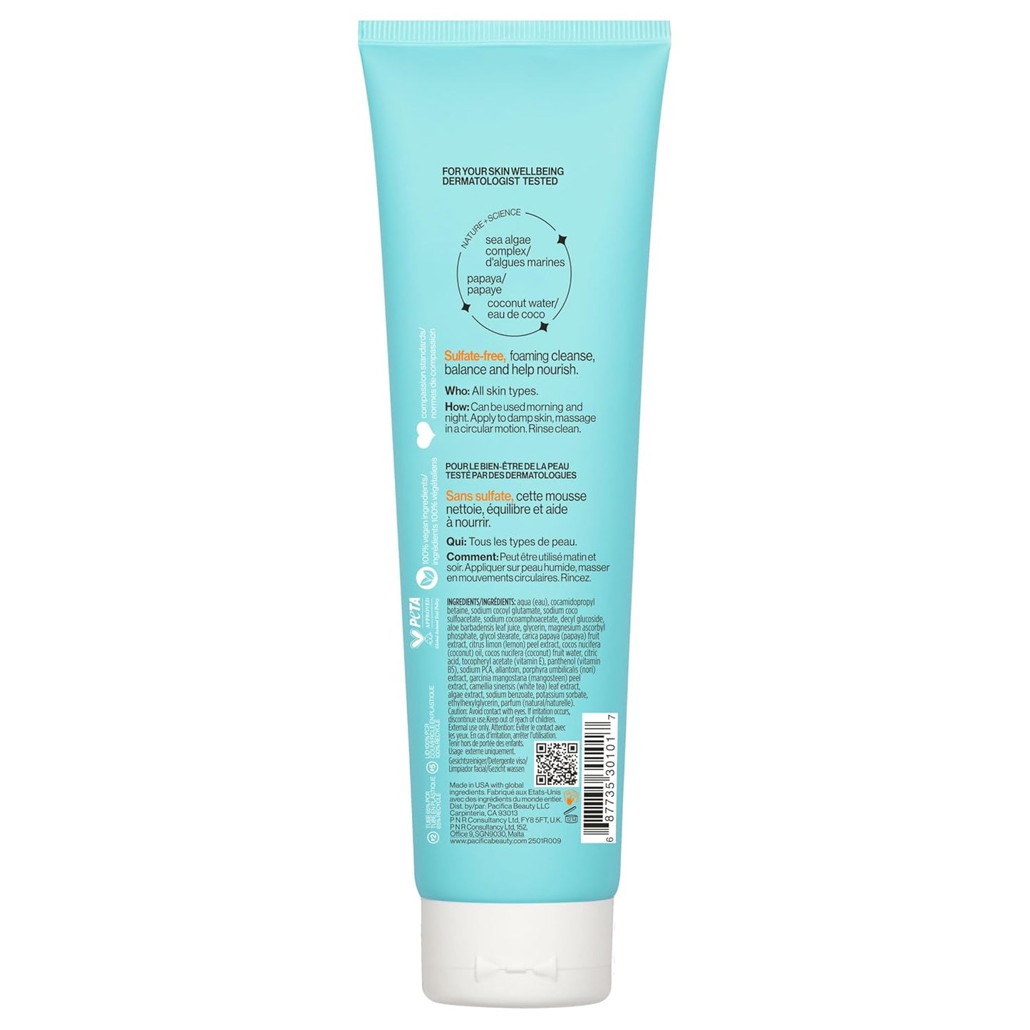 Pacifica Sea Foam Face Cleanser – Gentle Daily Wash with Coconut Water & Sea Algae for Oily & Combo Skin