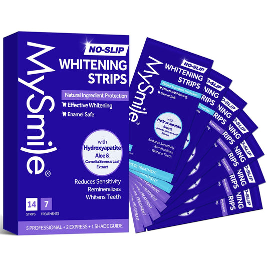 MySmile Teeth Whitening Strips 14 Treatments Kit, Hydroxyapatite-Infuse White Strips, Non-Sensitive Teeth Whitening with Soothing Natural Ingredients, Enamel-Safe, Residue-Free, Non-Slip(28 Count)