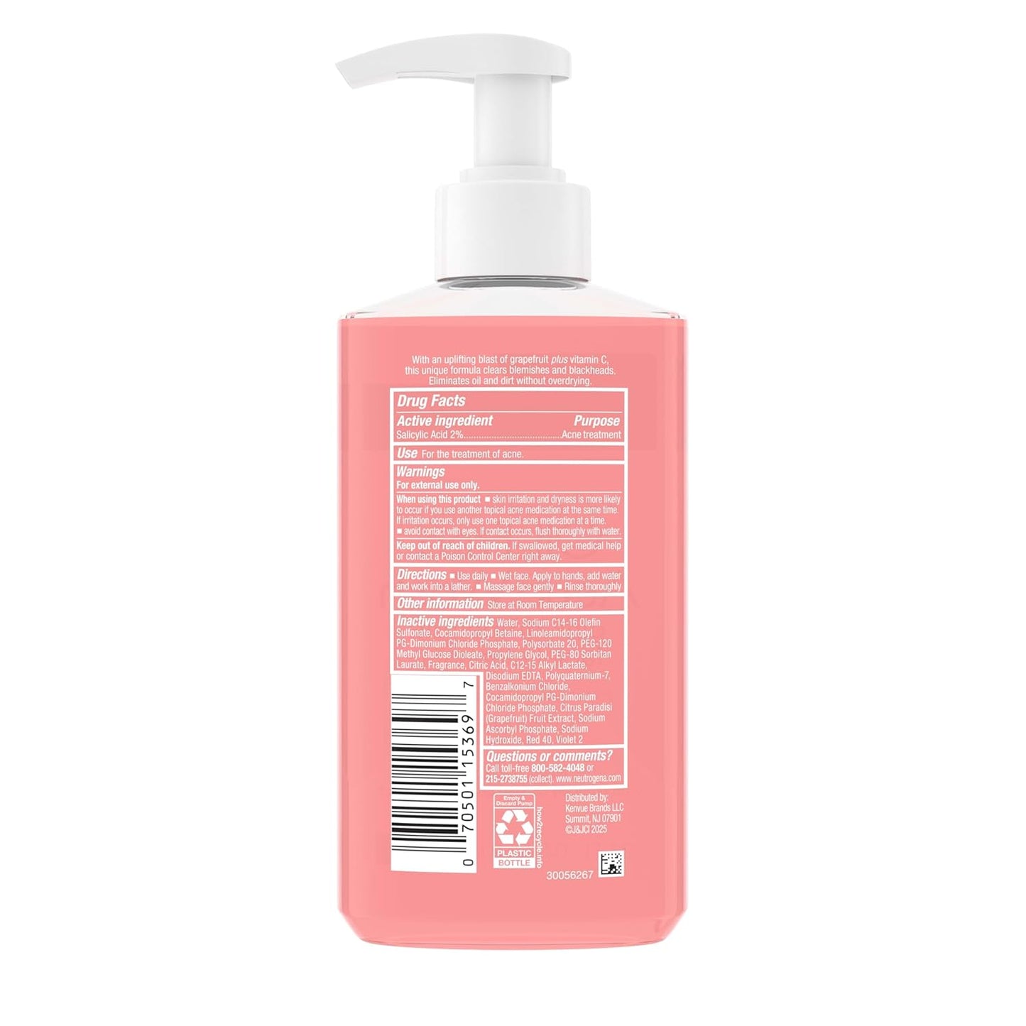 Neutrogena Oil-Free Pink Grapefruit Acne Face Wash | Vitamin C + 2% Salicylic Acid | Daily Blemish & Blackhead Cleanser | 9.1 fl oz