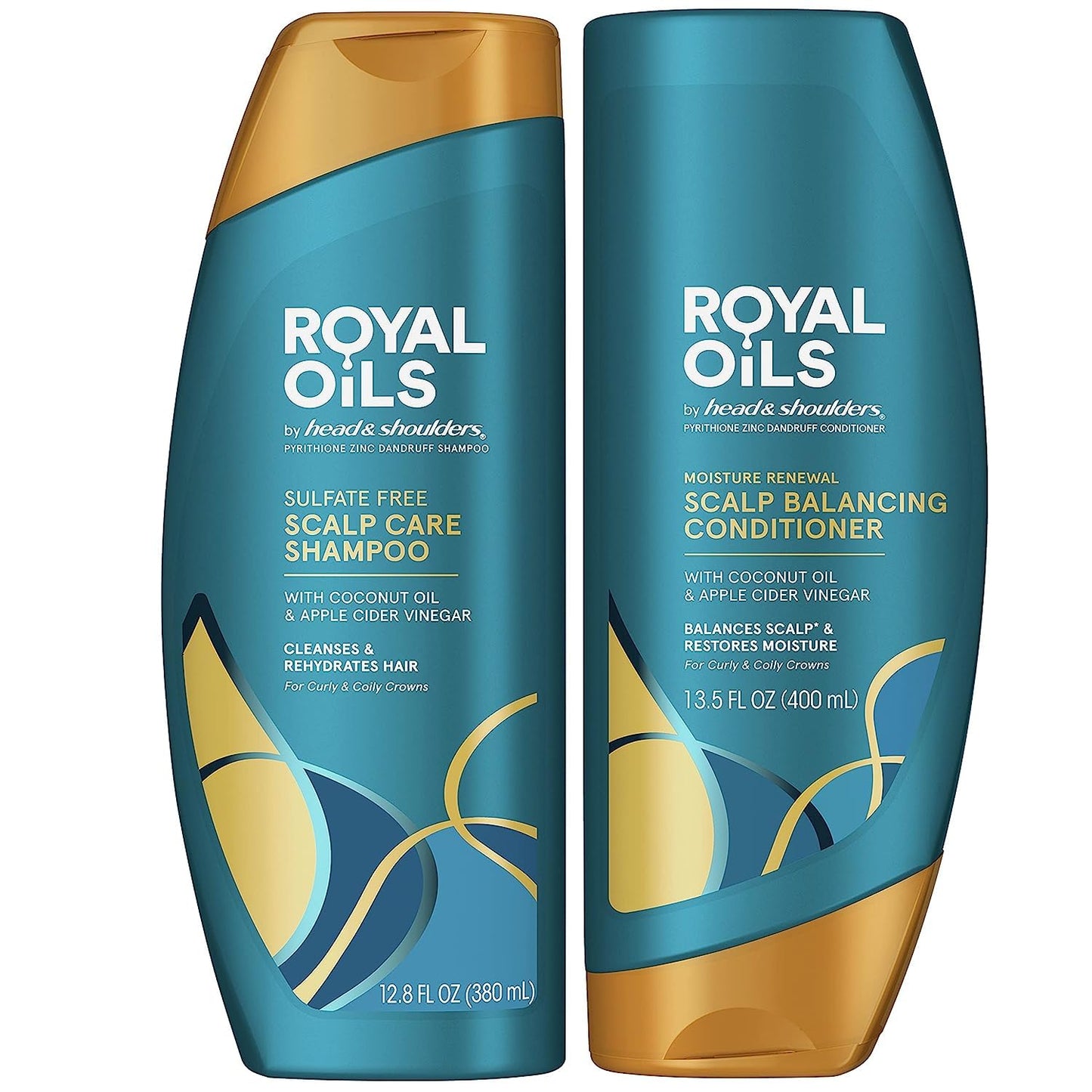 Head & Shoulders Royal Oils Sulfate-Free Shampoo & Conditioner Set | Anti-Dandruff Relief & Scalp Hydration for Curly & Coily Hair | Coconut Oil + Apple Cider Vinegar