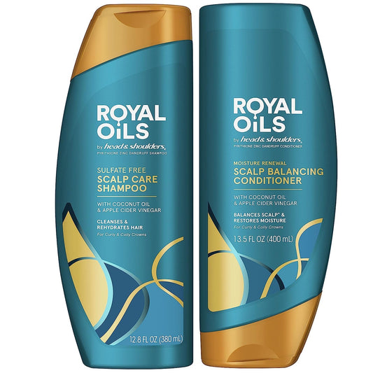 Head & Shoulders Royal Oils Sulfate-Free Shampoo & Conditioner Set | Anti-Dandruff Relief & Scalp Hydration for Curly & Coily Hair | Coconut Oil + Apple Cider Vinegar