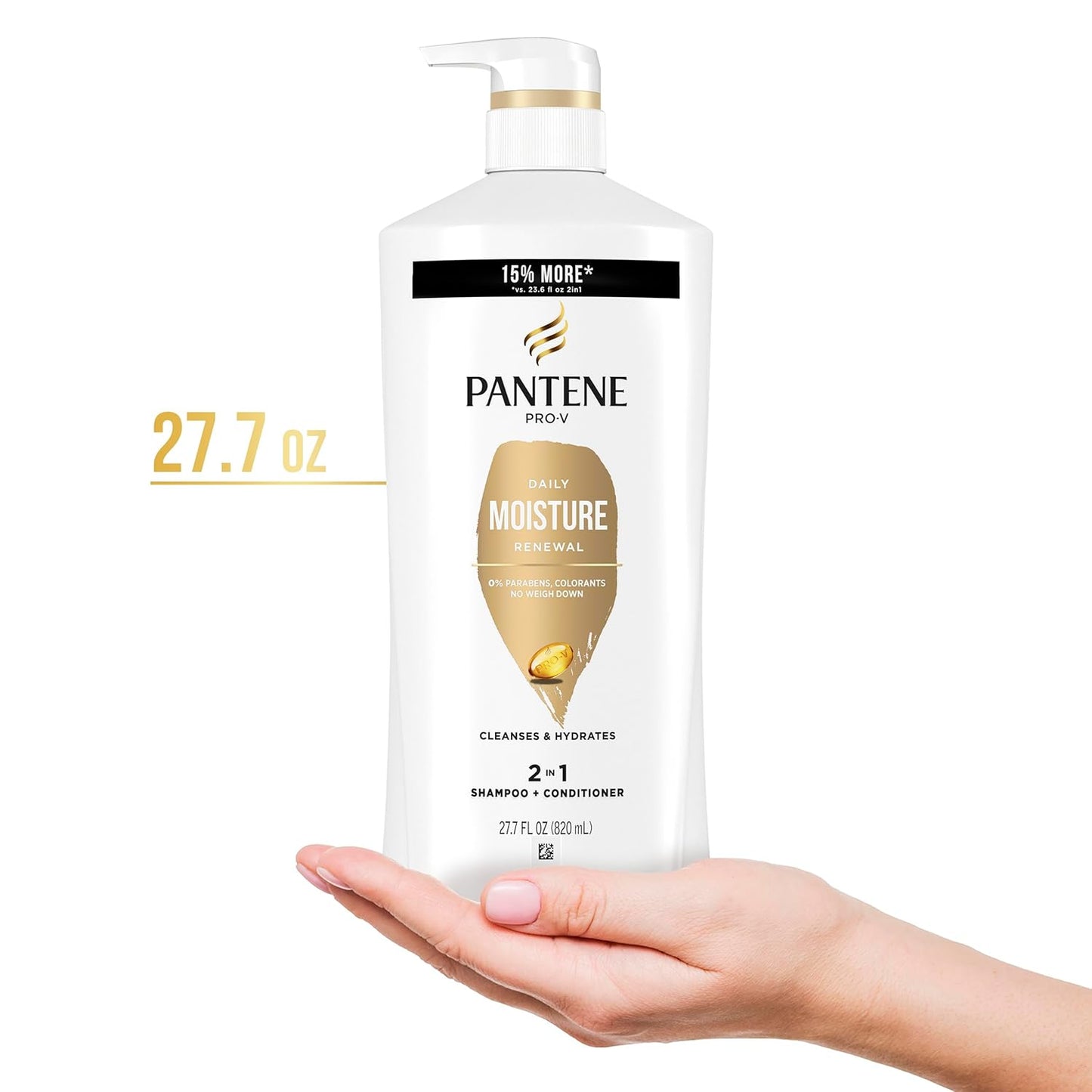 Pantene Daily Moisture Renewal 2-in-1 Shampoo & Conditioner Set | Pro-V Hydration, 72-Hour Softness for Dry & Color-Treated Hair (27.7 Oz, 2-Pack + Rescue Shot)