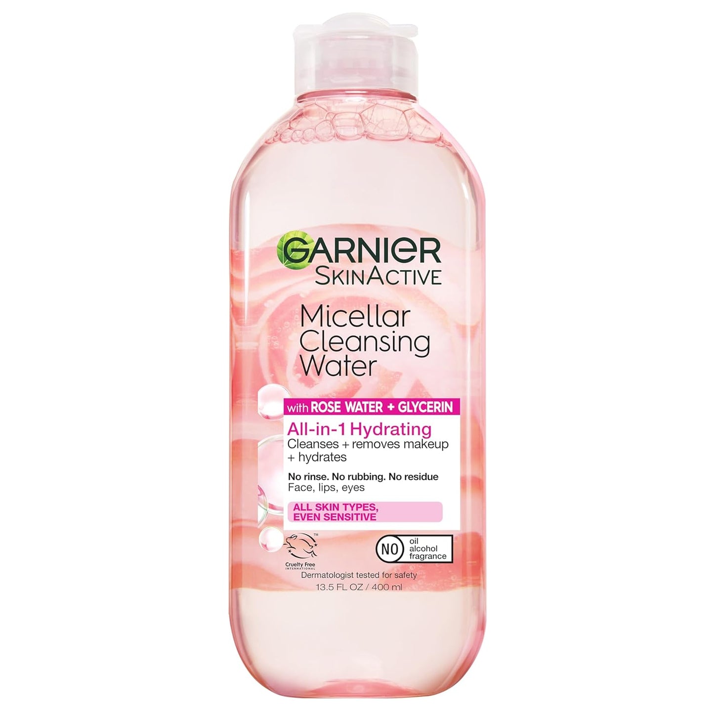 Garnier Micellar Water with Rose Water & Glycerin – Hydrating Facial Cleanser & Makeup Remover for All Skin Types, Vegan & Cruelty-Free (13.5 fl oz)