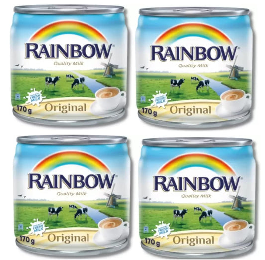 Rainbow’s Quality Evaporated Milk – Original Creamy Taste (170g Each, Pack of 4, Imported)