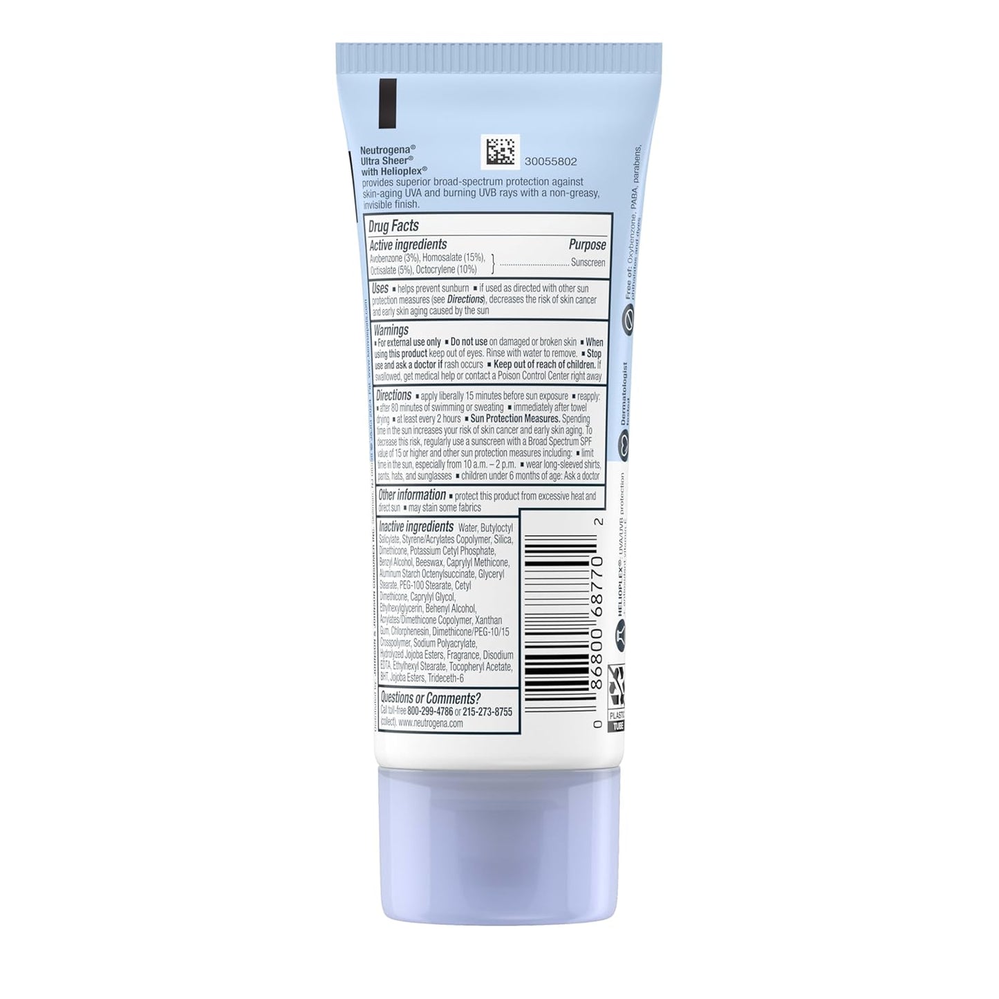 Neutrogena Ultra Sheer Dry-Touch Sunscreen SPF 70 – Oil-Free, Water-Resistant, 3 fl oz Travel Size