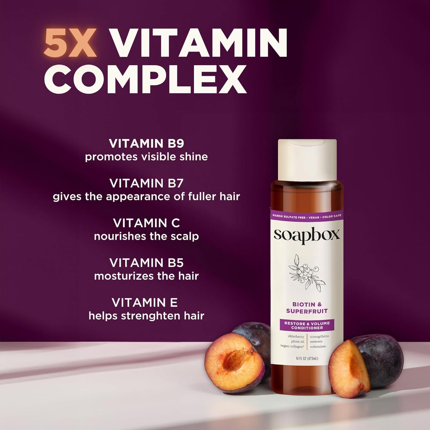 Soapbox Biotin & Superfruit Shampoo & Conditioner Set – Volumizing Hair Care with Vegan Collagen, Aloe & Shea Butter – Sulfate-Free, 16 oz Each, 2 Pack
