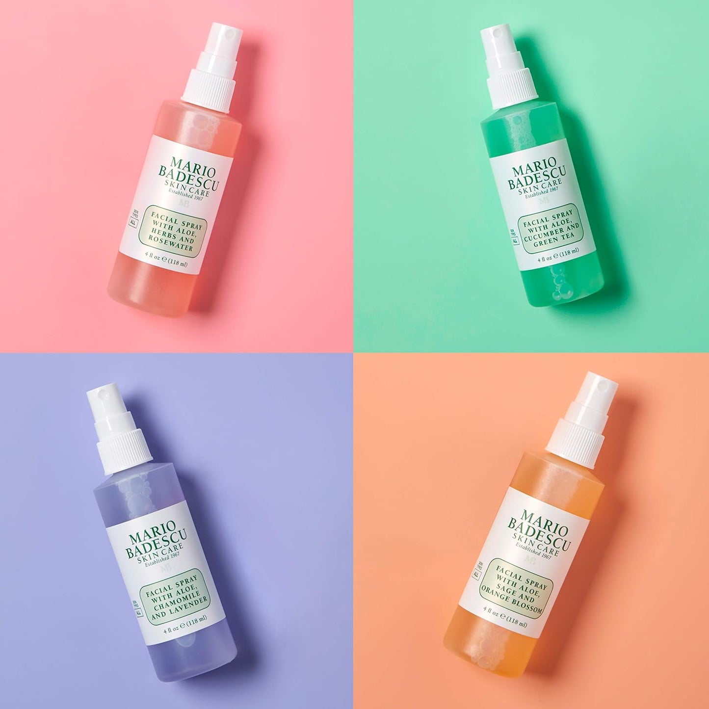 Mario Badescu Facial Spray Collection – Rose, Cucumber, Lavender & Orange Blossom Hydrating Mist – 59ml