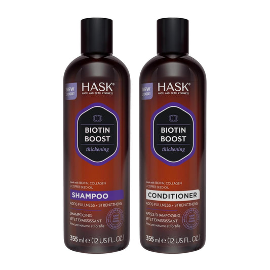 HASK Biotin Boost Thickening Shampoo & Conditioner Set | Adds Fullness, Strength & Volume | Sulfate-Free, Paraben-Free, Color-Safe | 12oz Each