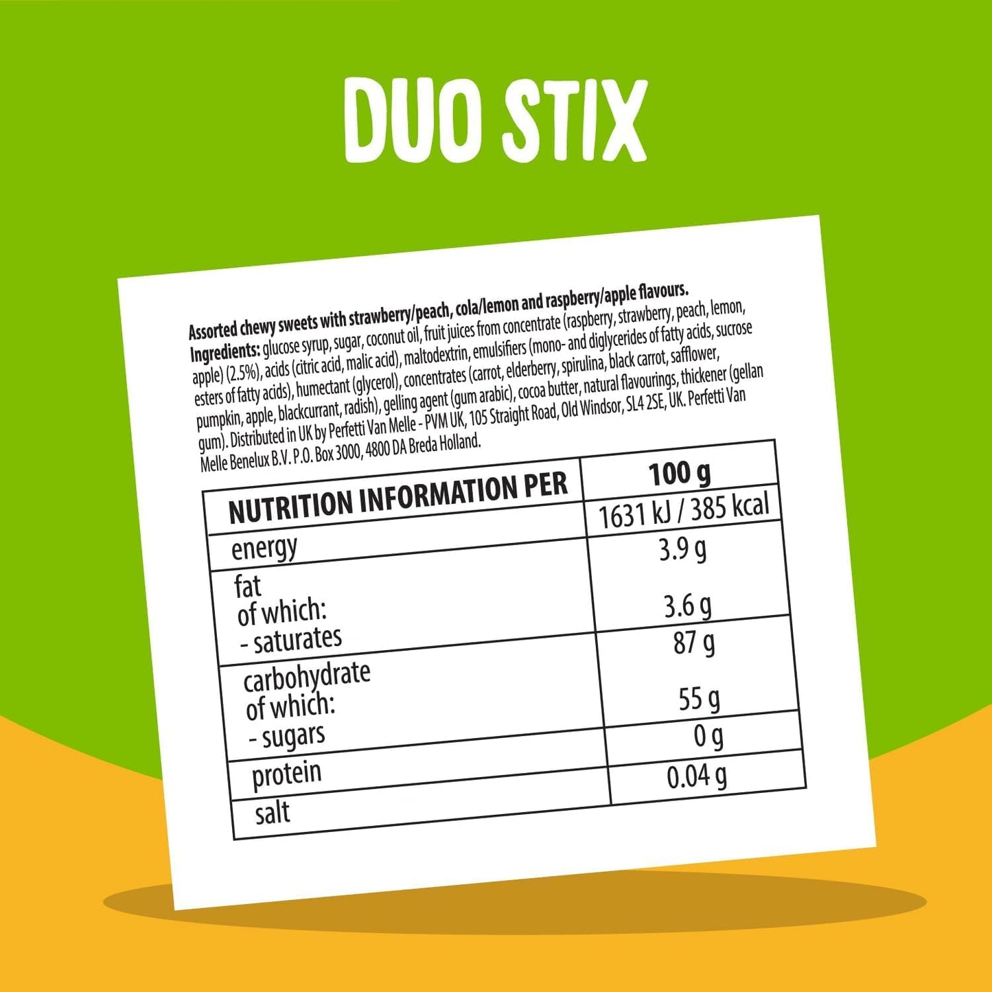 Fruittella Duo Stix – Assorted Chewy Fruit Candies with Real Juice, 135g x 2 (UK)